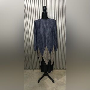Women’s Pierre Labiche Blue Vintage Long Sleeve Polyester Geometric Dress Size 6